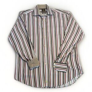 Men’s Tailorbyrd sz L Colourful Striped Button Down Brown Blue Pink